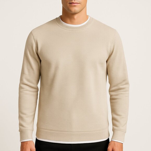 NWOT Denim & Flower Long Sleeve Men's Crewneck Sweater Tee Ivory Cream - Picture 1 of 13